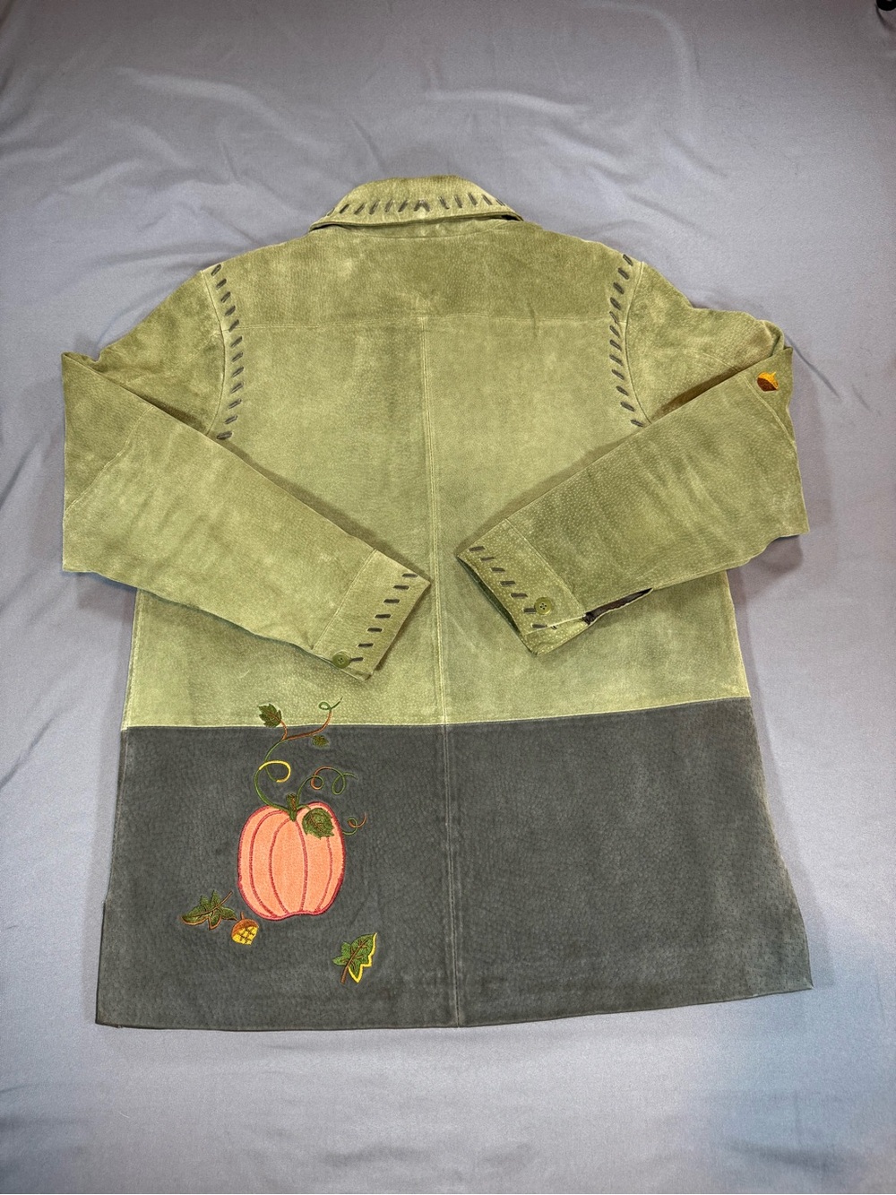 Quacker Factory Green Suede Pumpkin Embroidered Leather Jacket - Picture 5 of 7